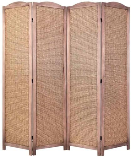 EME Biombo Francés 180x180 cm Separador de Ambientes Plegable 4 Paneles de Madera con Fibras Naturales - Estructura Resistente y Fácil Plegado