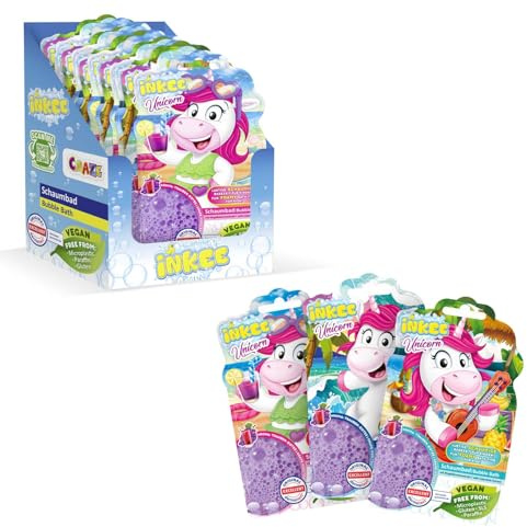 INKEE – Bubble Bath Liquid Unicorn | Enhörning badtillsats för barn, skumbad barn med ringblomma extrakt och druva – istearom, 15 x 40 g