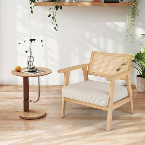 GIANTEX Poltrona lounge imbottita con schienale in rattan, per sala da pranzo e cocktail, stile scandinavo moderno e singola, in legno massello, 73 x 69 x 73 cm