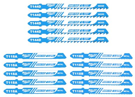 BULLITT 15PCS Professional Jigsaw Blade Set,Jigsaw Blades 5*T144D+5*T118A+5*T118B with T-shank Designed for Straight Cut on Wood&Metal,Professional Accessories for Jigsaws