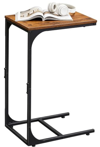 WLIVE C-Shaped Side Table, Slim Sofa Side Table Small Spaces, Rustic Brown