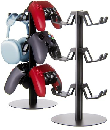 wigmoa GS-W 3 Tier Controller Stand with Headphone Holder Gaming Organizer Compatible with Xbox, PS5, Switch Pro, Switch 2 Desk Accessories (Black/3 Tiers)