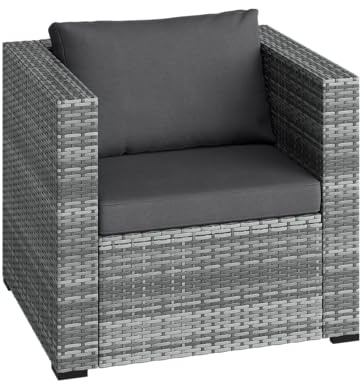 STEELSØN Veloria Rattan Gartensessel – Gartenstuhl grau/anthrazit – Outdoor Loungesessel mit Kissen & Polster – Armlehnenstuhl für Garten/Balkon/Terasse wetterfest 65x76x65 cm (HxBxT)