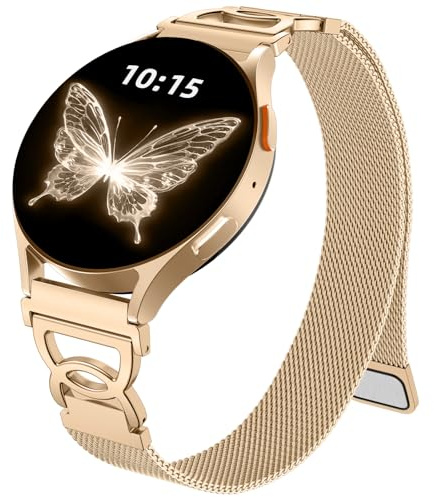 Epova Kompatibel med Galaxy Watch 6 armband 40 mm 44 mm – Galaxy Watch 7 5 4-armband, smal metallmagnet, ersättningsarmband för Galaxy Watch 6 Classic, 5 Pro, 4 Classic, FE, kungligt guld