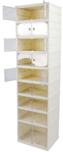 Plyisty Foldable Shoe Storage Boxes, Magnetic Double Lines of Transparent Lid Stackable Shoe Containers for At Home Thickened (44x35x170.5cm / 17.3x13.8x67.1in)