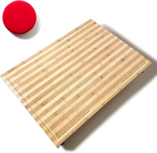 IRSTBL – XL Bamboo Hob Cover & Chopping Board – Adjustable Legs, Juice Groove & Sponge – Stove Top Board for Kitchen, Camper & Caravan – 100% Natural Bamboo