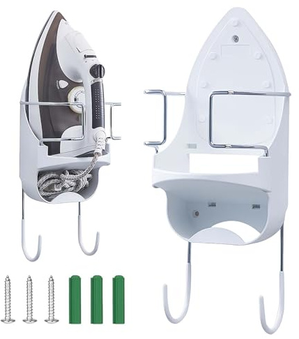 Luxvara Support de Planche à Repasser, Organisateur de Rangement pour Planche à Repasser, Support Mural en Fer électrique avec Fixation sur Porte ou Montage Mural Dans la Buanderie (Blanc)