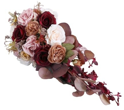 Itkcozcg Lussuoso bouquet da sposa a cascata color porpora per cerimonia nuziale all'aperto bouquet di fiori artificiali per anniversari decorazione di nozze