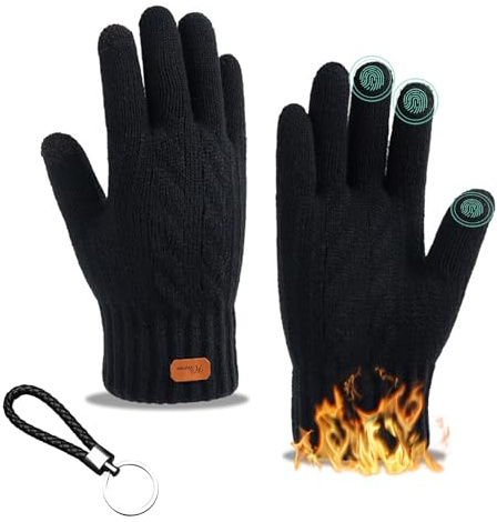 Bavooty Winterhandschuhe Herren,Handschuhe Herren,Touchscreen Handschuhe,Warme Thermo Fleece Strickhandschuhe, Fingerhandschuhe,für Skifahren,Radfahren,Outdoor Sport,Damen und Herren (Schwarz, L)