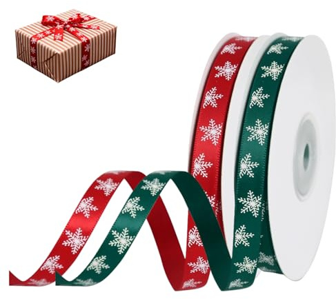 2 Rollen Schleifenband Weihnachten,Weihnachtsband,Geschenkband Weihnachten,Weihnachtsbänder,Dekoband Weihnachten,Christmas Ribbon,Rotes Geschenkband Grün,Feiertage Weihnachtsgeschenkband DIY,22.5m