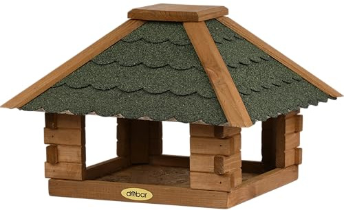 dobar® Vogelhaus Blockhaus 4-eckig mit Bitumendach - Vogelfutterhaus aus Holz wetterfest lasiert - Futterstation für Wildvögel stehend für Ständer - Grün