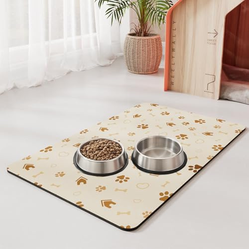 30 × 40 cm Tappetino Ciotola Cane Antiscivolo,tappetino per animali domestici, tappetino per cani e gatti,Lavabile Tappetino per Cani, Tappetino Gatto Ciotole Facile da Pulire (giallo avorio)