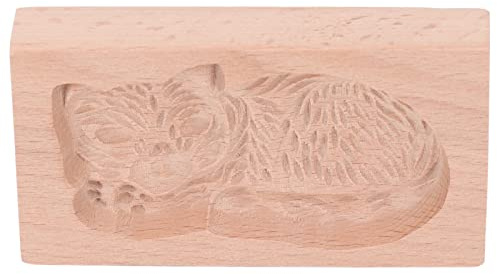 OEBUAFI Molde para Galletas de Animales, Madera de Haya con Bonitos Diseños de Animales, Prensa de Galletas Antiadherente para Hacer, para Entusiastas de la Repostería (Gato)