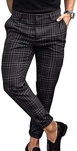 Chinobyxor For Män, Rutiga Byxor, Enfärgade Kostymbyxor, Raka Ben, Slim Fit, Casualbyxor Med Stretch, Skinny Fit, Rutiga Byxor, Lätt, Bekväm(Noir,M)