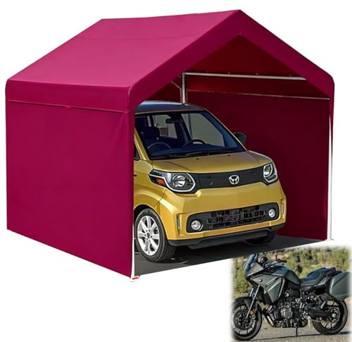 Posto auto coperto for stoccaggio esterno sul tetto con pareti laterali rimovibili, tettoia for garage resistente in tessuto Oxford resistente alle intemperie, veicolo multiuso, rimessa(Red)