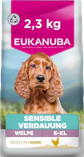 Eukanuba Sensitive Digestion Welpenfutter trocken mit Huhn & Reis, 2,3 kg | Special Care | Magenfreundliches Trockenfutter | für Junior Hunde mit sensibler Verdauung