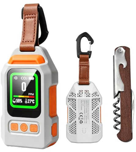 4-in-1 Tragbarer Kohlenmonoxid Melder, 300 Stunden Akkulebensdauer, Thermometer und Hygrometer mit Alarmfunktion und Notleuchte für Reisen Camping, Zelt, Wohnmobil, Wohnmobil, Zuhause, Küche