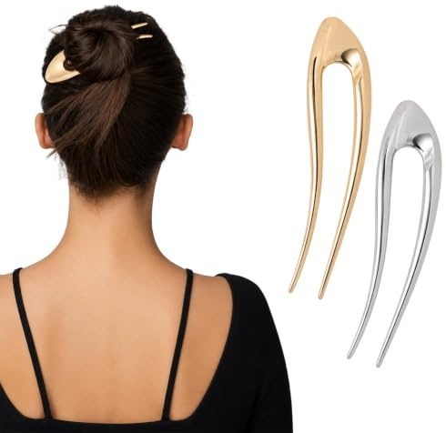 Aribliseza pasador francés para el pelo, 2 piezas, horquilla francesa de metal dorado y plateado, horquillas grandes para moño, accesorio elegante para mujer, adorno de novia para el cabello, apto