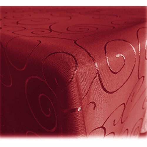 JEMIDI Tischdecke Ornamente Seidenglanz Edel Tisch Decke Tafeldecke 31 Größen und 7 Farben Dunkelrot Oval 130x260