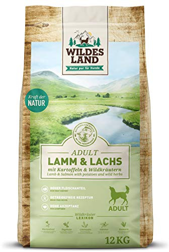 WILDES LAND – Lamm & Lachs | Trockenfutter mit extra hohem Fleischanteil und natürlichen Zutaten für ausgewachsene Hunde. Alleinfutter ohne Zusatzstoffe im Beutel | 12kg Lamm & Lachs