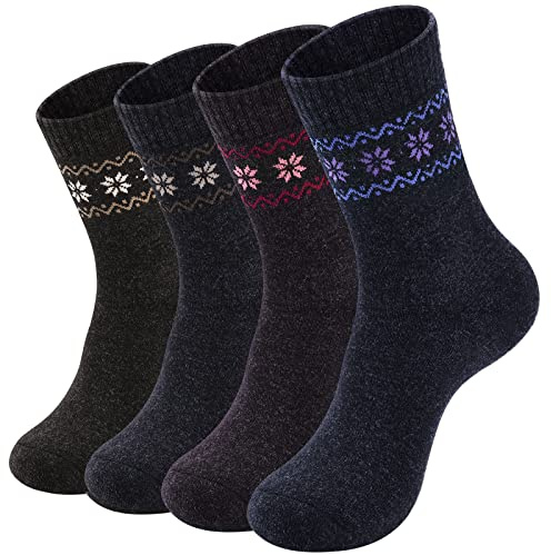 NinetoFiveLife Pack of 4 Womens Merino Wool Socks Winter Hiking Socks Knit Outdoor Recreation Warm Soft and Comfortable Size 5 to 9