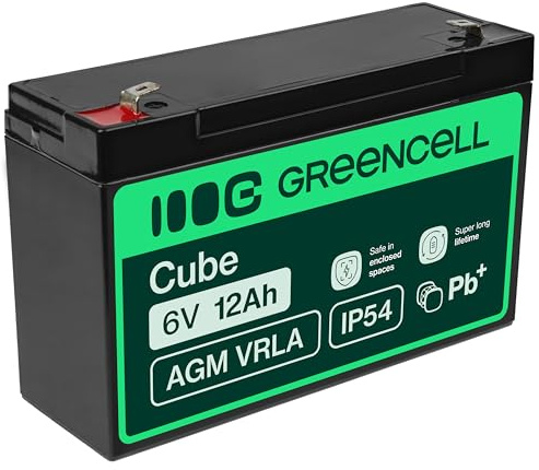 Green Cell AGM 6V 12Ah VRLA Bleiakku für Kassen, Waagen, Kinderspielzeug | Für Rasenmäher, Alarm und Brandschutzsysteme, Überwachungskameras und Telekommunikationssysteme, Zyklenfest, Wartungsfrei