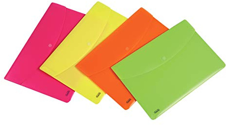 Favorit 400121105 Portadocumenti con bottone A4 linea Neon, confezione da 5 pz. colori assortiti fluo