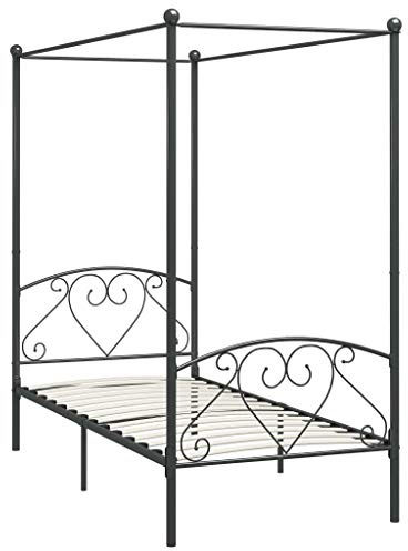vidaXL Cadre de Lit à Baldaquin Lit Simple Lit Adulte Lit Coffre Sommier à Lattes Chambre à Coucher Maison Intérieur Gris Métal 90x200 cm