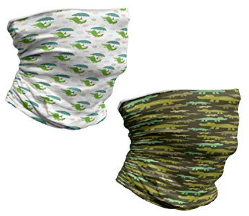 ABAKUHAUS Nackenwärmer 2 er Set Halswärmer nackenhörnchen Stehkragen, Krokodil mit Regenschirm Savannah Tiere Wilde, Multicolor Olivgrün