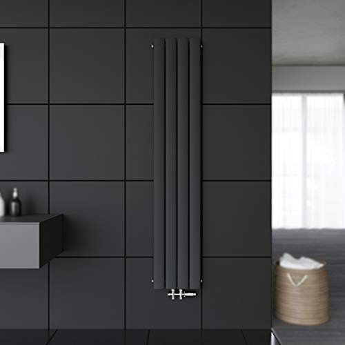SONNI Paneelheizkörper Vertikal Flachheizkörper Anthrazit Doppellagig 1600x308mm Heizung Heizkörper mit Anthrazit Multiblock Hahnblock Heizkörper Thermostat