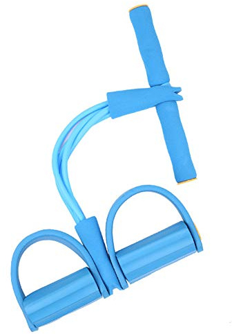 Popoti Foot Pedal Exercise Band, Sit Up Bodybuilding Expander Rally Elastic Rope 4-Tube Pull Rope Fitness Accessories for Abdomen Waist Arm Training Resistance Band (Blue)