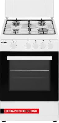Corberó - Cocina Excellence 60cm | CCSF60420BW | Dimensiones 85,5 x 63 x 60 cm | Capacidad 55L | Gas Butano | 4 Fuegos | Cajón Calientaplatos | Tapa Fogones | Blanco/Inox