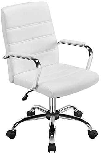 Yaheetech Sedia Ufficio Scrivania Bianca Ergonomica Ecopelle Altezza Regolabile Girevole a Rotelle Reclinabile per Computer Imbottita con Braccioli Portata 130 kg