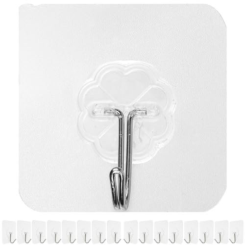 Ganci Adesivi Trasparenti, 16 pezzi, 60 x 60 mm, Gancio multiuso per aderire a porte e pareti in bagni, cucine, garage, decorazioni, portasciugamani autoadesivo, Ganci adesivi da parete, ganci porte