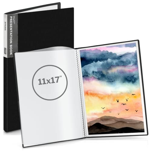 Dunwell Porte-documents de 28 x 43 cm – (vertical, noir) – Livre pour plans, pochoirs, œuvres d'art, livre de présentation pour photos d'enfants, dessin, classeur tabloïd de 43,2 x 28,9 cm pour