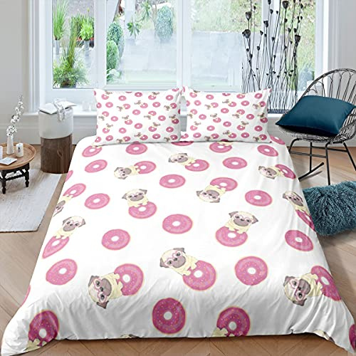 Set di biancheria da letto per cani, carlino, copripiumino per bambini, adolescenti, biancheria da letto e biancheria da letto da dessert e biancheria da letto in lino 3 pezzi