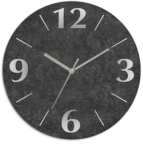 ARTLAND Wanddeko Wanduhr ohne Tickgeräusche aus Glas Funkuhr Ø 30 cm Rund Lautlos Ø 30 cm Granitoptik Gesteinoptik Anthrazit J4XM