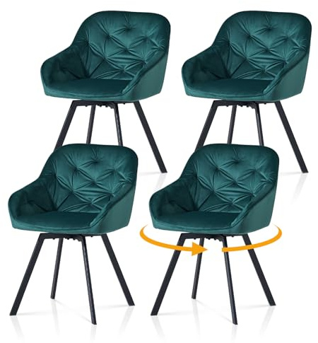 TUKAILAI Esszimmerstühle Drehbar Set, Samt Drehstuhl mit Armlehnen Rückenlehne Dick Gepolsterter Sitz Metallbeine, Armlehnstuhl Küchenstühle Polsterstuhl für Küche Wohnzimmer Esszimmer (2, Grün)