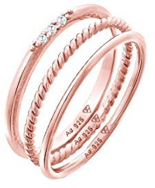 Elli Ring Damen Stacking Basic 3er Set mit Zirkonia Kristallen in 925 Sterling Silber