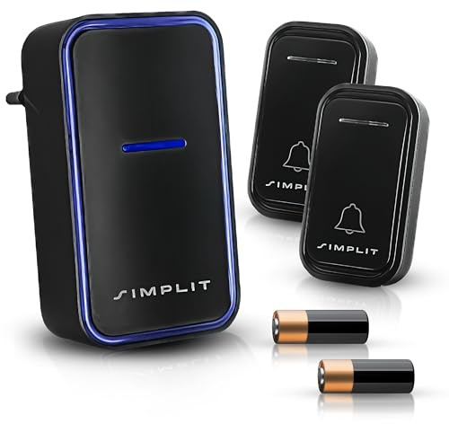 SIMPLIT “A68” Funkklingel - Klingel Haustür, Kabellose Türklingel Funk Set 280m Reichweite, IP44 Aussen Wasserdicht, 4 Tonstufen - 38 Melodien, Ring doorbell, SET, 1 Plug-In-Empfänger und 2 Sender