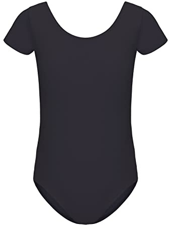 HIPPOSEUS Maillot de Ballet Danza para Niña Manga Corta Ballet Body Leotardos Danza Clásico Gimnasia Ritmica, AM0019DX-Negro,8-9 años