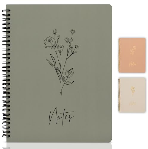 Aesthetic Spiral Notebook Journal For Women - Cute Dark Green 10.5 x 8.5 College Ruled To Do List Notepad With Large Pockets - Perfect to Stay Organized and Boost Productivity at Work or School