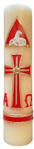 Angelitos de Mexico Jesus Christ Resurrection Candle Catholic Big Handmade Cirio Catolico Hecho a Mano 11 in (28cm) Cross Sheep