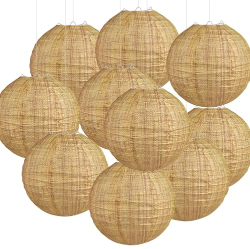 10 Pieces Burlap Paper Lanterns 8 Inch Chinese Round Paper Lanterns Hanging Burlap Print Paper Lanterns Farmhouse Classroom Lanterns Decor for Home Wedding Birthday Party Ceremonial Event (10 PCS)