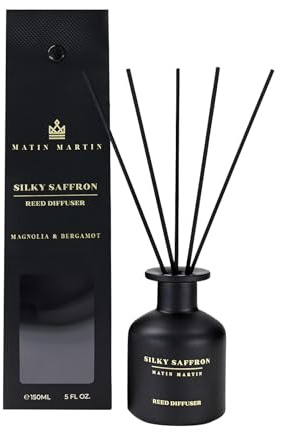 Matin Martin Silky Saffron Reed Diffuser 5 oz - Luxury Aromatherapy with Magnolia, Bergamot - Home Decor Gift for Bedroom, Office, Living Room, Bathroom - Long-Lasting Scent - Premium Fragrance Sticks
