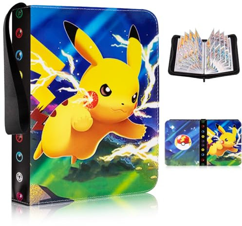 Egmelos 50 Seiten Sammelalbum für Pokemon Karten, Wunderschön Bedrucktes PU-Cover-Album, Sammelkarten Album mit Reißverschluss, Karten Halter Ordner Buch Hält 400 Karten A