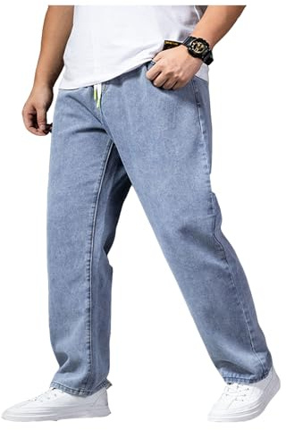 Överdimensionerade jeansbyxor – herr säckig jeans stretchiga lösa passform jeans byxor män hög midja stretch raka jeans byxor stonewashed denim långa jeansbyxor fritidsbyxor cargobyxor, Ljusblå, L