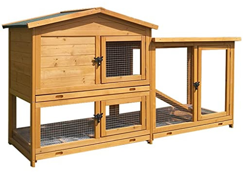 WYRMB Hühnerstall, großer Hasenstall für den Außenbereich, Hühnerkäfig, 70 Zoll, wetterfester Kaninchenstall aus Holz mit wasserdichtem Dach und ausziehbarem Tablett (braun, 178 x 56 x 95 cm)