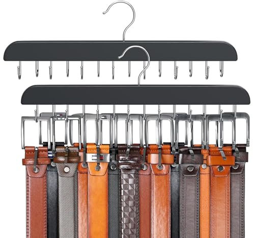 Greyoe Krawattenhalter Pack of 2, Gürtelhalter Kleiderschrank, Schalbügel, Hanging Bag Rack Multifunktionale Gürtel Krawatte Sling Hook Organizer für Krawatten, Schals, Tücher, Schwarz- 14 Hook