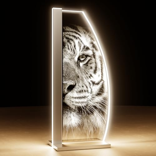 Luverre Tischlampe | LED-Leuchte | Glas-Leuchte mit Gravur für Nachttisch, Kommode, Wohnzimmer | Tiere, Afrika (Tiger, Segel | silber)